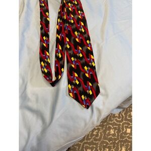 Gildas Club Silk Neck Tie Black Red Yellow Abstract Made in USA Rare Charity Tie